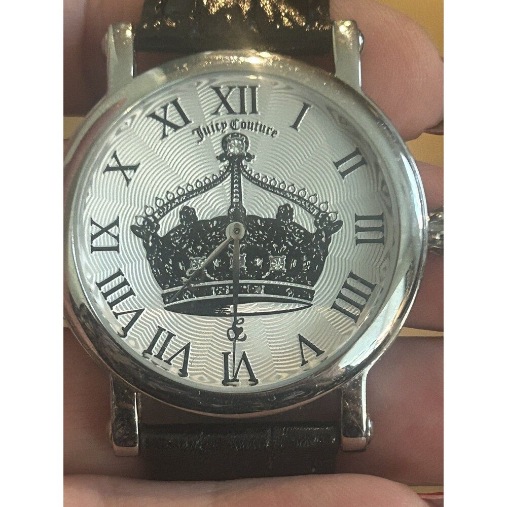 Juicy Couture Watch Womens Crown Crystal Dial Black Leather Y2K New Battery - Picture 2 of 11